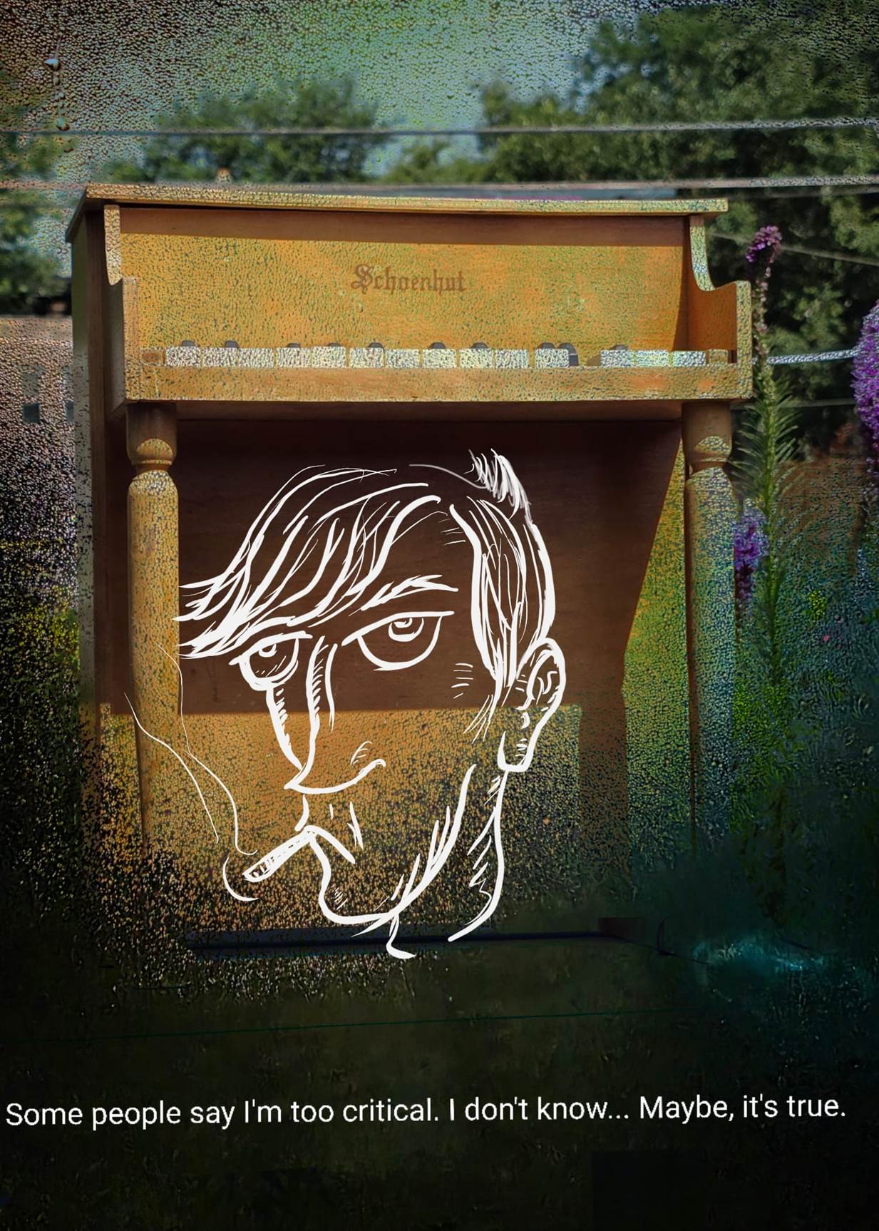 A drawing of a person's face on a piano

AI-generated content may be incorrect.